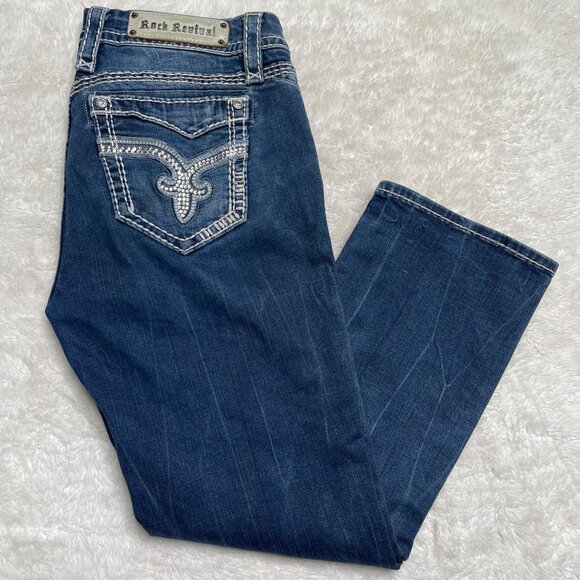 Rock Revival Women's Blue Vivian Easy Capri Cut Jeans Size 30 x 24'' - Picture 4 of 9